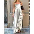 thumbnail image 6 of Women'S Spaghetti Strap All over Striped High Waist Flowy A-Line Maxi Casual Dress White L, 6 of 8