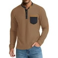 thumbnail image 2 of Afuyipoi Long Sleeve T-shirts Mens,Casual with Pockets Round Neck Pullover Shirts Coffee XL, 2 of 8
