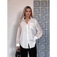 thumbnail image 4 of Womens Lace Trim Blouse Shirt Casual Collar Long Sleeve Oversized Button Down Blouse with Pocket White L, 4 of 7