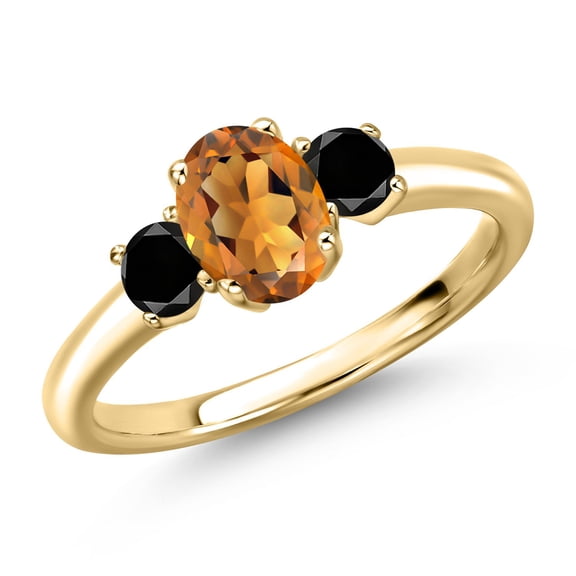 Gem Stone King 10K Yellow Gold Orange Red Madeira Citrine and Black Diamond Engagement Ring for Women | 1.04 Cttw | Oval 7X5MM | Gemstone November Birthstone | Size 8