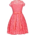 thumbnail image 3 of Little Girls Illusion Lace Top Stone Belt Flowers Girls Dresses Coral 4 (J19KS88), 3 of 3