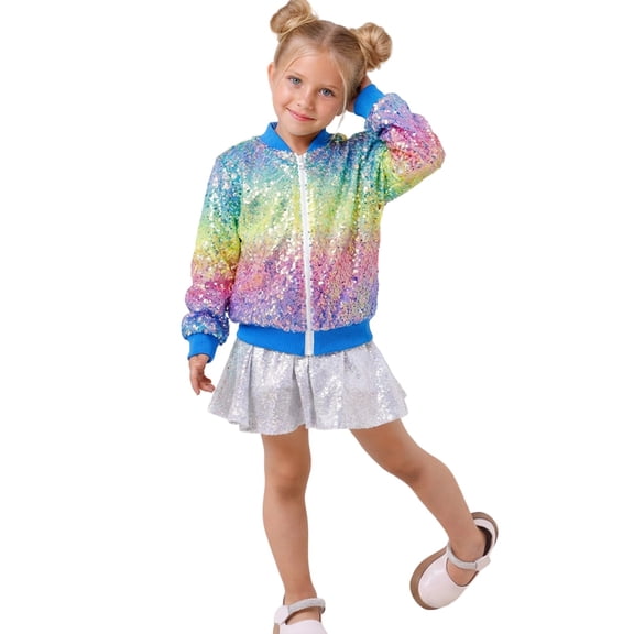 Girls Sequin Color Coat Sparkly Glitter Jacket Kids Teens Fashion Outerwear Clothes