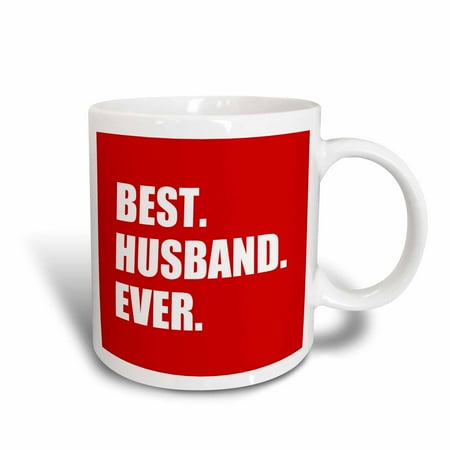1st Anniversary Gift For Him 3dRose Red Best Husband Ever - white text anniversary romantic gift for him, Ceramic Mug, 15-ounce ()
