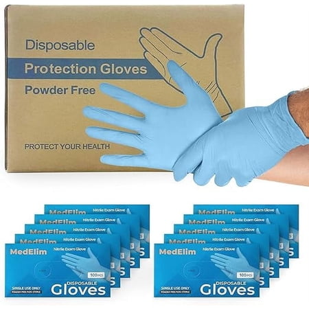 MEDELIM Medical Gloves - Nitrile Gloves Disposable Latex Free, 5 Mil, Powder-Free, Blue, Medium, 1000 Pcs
