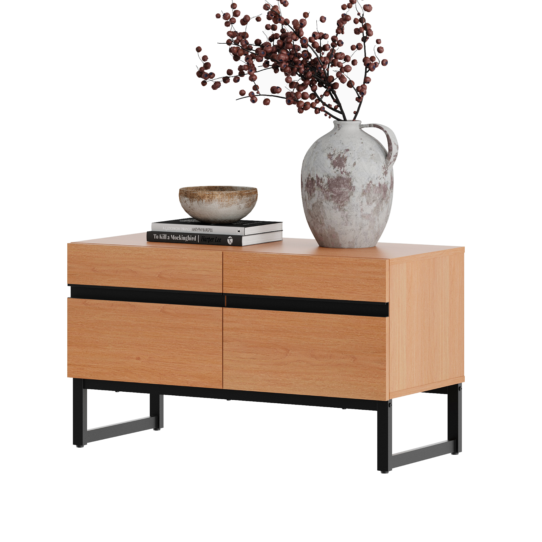 Modern TV Stand for TVs up to 50 inch, Entertainment Center TV Console with Storage Cabinets and Metal Base,Media Console for Living Room