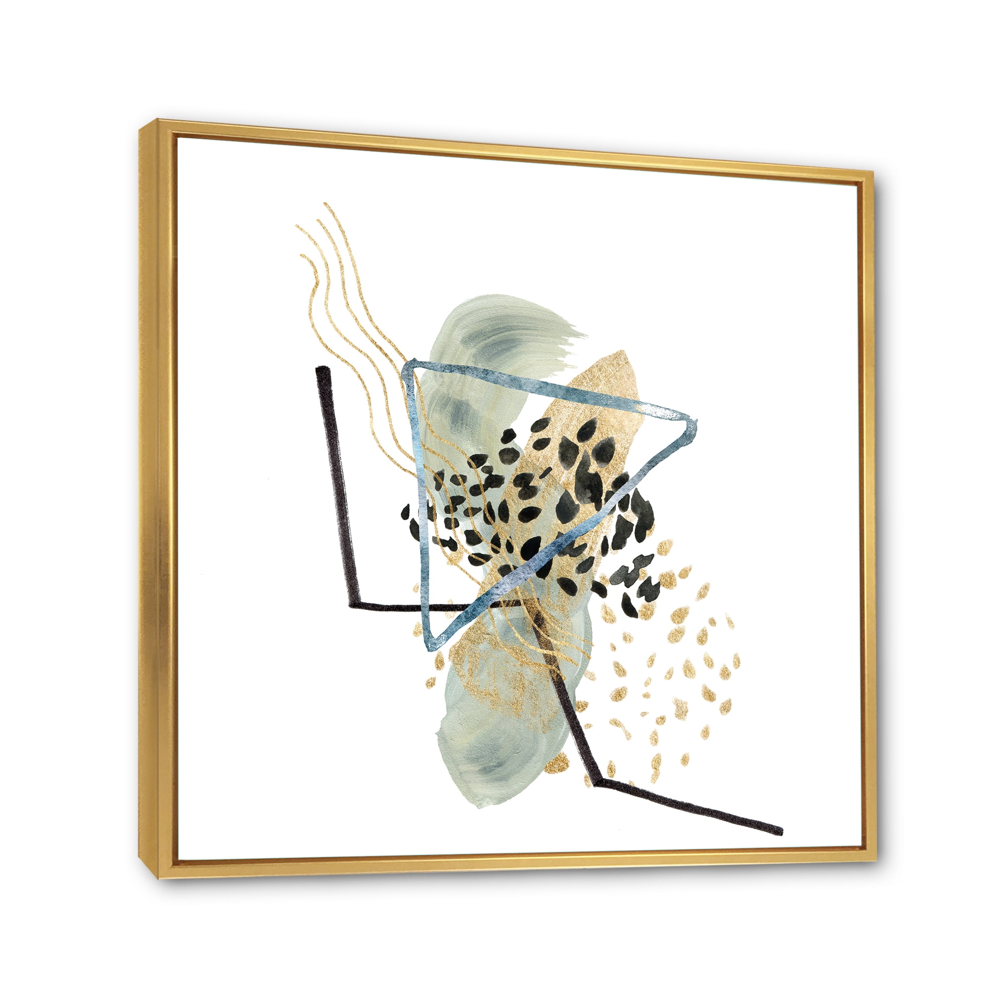Designart 'Minimalistic Golden Polka Dots and Ink Mountains' Modern Framed Canvas Wall Art Print
