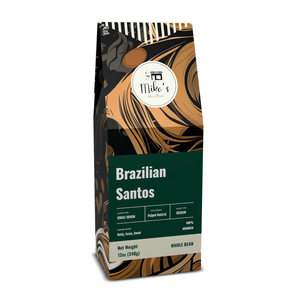 Mikos Java House Brazilian Santos Coffee, 100% Arabica Cerrado Single Origin, Medium Roast Whole Bean, Classic Blend, 12oz