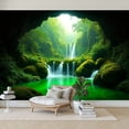thumbnail image 7 of Wallpaper Mystical Green Waterfall Cave Flowing Streams Mossy Peel and Stick Wall Murals 100"H x 144"W Removable PVC Wall Paper Self-Adhesive Wall Paintings Art Decor for Bedroom Living Room, 7 of 7