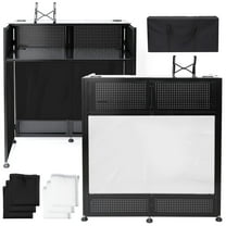 Portable DJ Booth Table, 41"L x 20"W DJ Table Stand Portable Booth Double Deck, Adjustable DJ Facade Station with White & Black Scrim, Foldable Metal Frame DJ Booth Panel