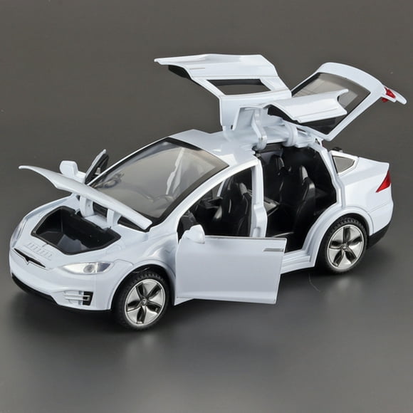 1:32 Scale Tesla Model X Diecast Car Replica with Opening Doors, Sound & Light Effects, Pull-Back Function - WB636/White Alloy Vehicle Model Toy