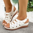 thumbnail image 4 of Hurxie Wedge Sandals for Women Dressy: Comfortable Walking Summer Low Platform Ankle Strap Open Toe Casual Dressy Women Flat Sandal White 40, 4 of 7