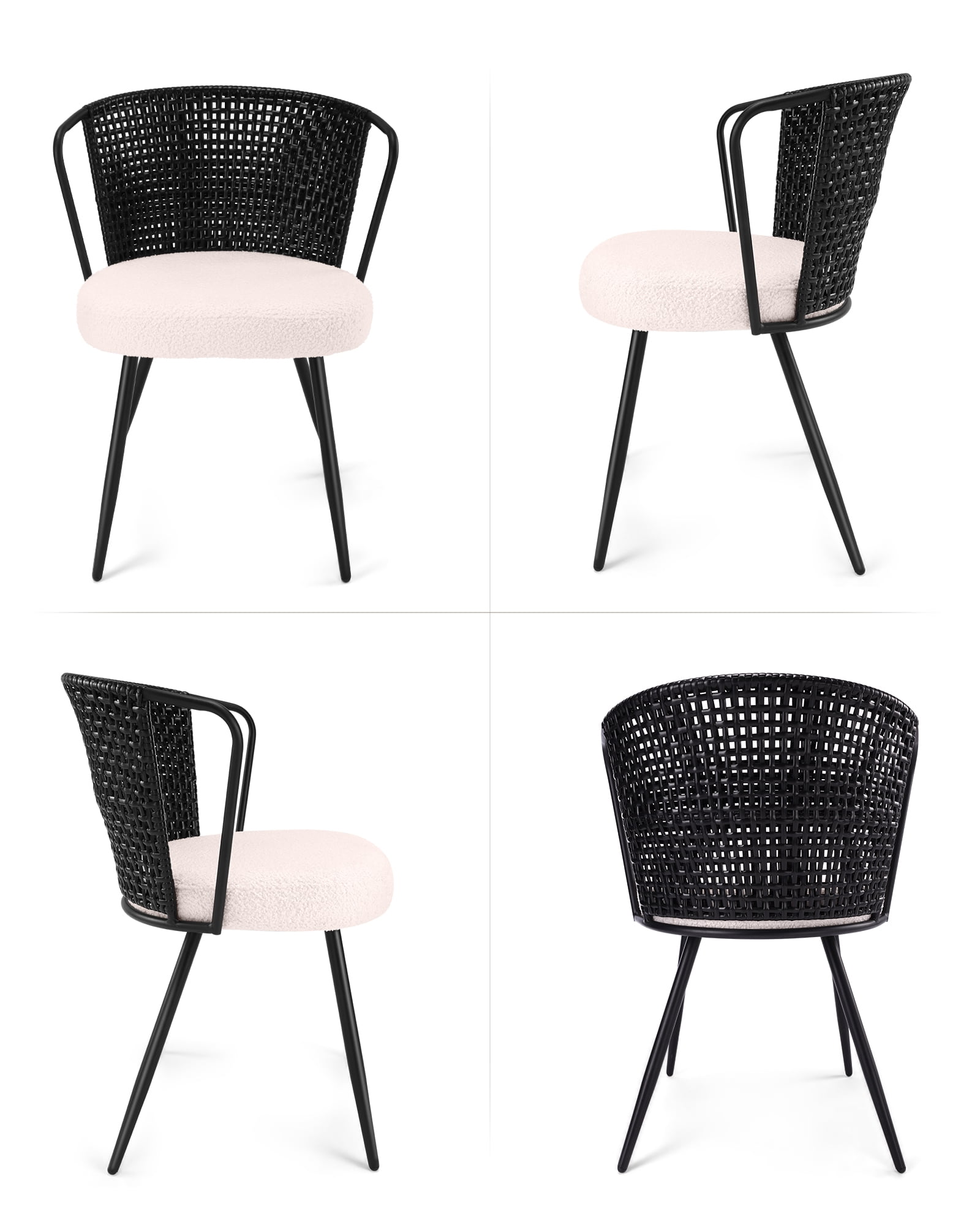 Sailvan Dining Chairs Set of 2, Rattan Upholstered Kitchen & Dining Room Chairs Accent Chairs with Lamb Fleece Fabric Cushion, Brown