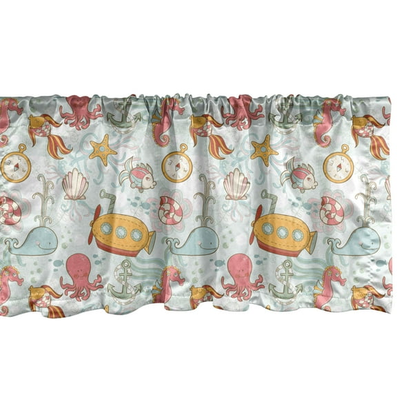 Ambesonne Octopus Window Valance, Cartoon of Underwater, 54" X 12", Multicolor