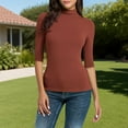 thumbnail image 2 of Women's Tops, Mock Neck Half Sleeve Undershirts for Women Mock Turtle Neck Tight Tops Basic Tee Stretch Base Layer T-Shirt Elbow, 2 of 9