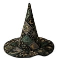 thumbnail image 2 of Women Witch Hat Halloween Wide Brim Pointed Hat Floral Ghost Wizard Cap Quilted Cosplay Costume Party Accessories, 2 of 4