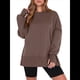 thumbnail image 1 of Sudaderas Oversize para Mujer, Cuello Redondo, Larga, Informales, Holgadas, con Aberturas, para Otoño Marrón Oscuro L, 1 of 9