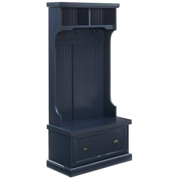 Bowery Hill Coastal Wood Hall Tree with 3 Double Hooks in Navy