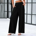 thumbnail image 5 of Black Womens Business Casual Pants, Tall Wide Leg Trousers, Weekend Nylon Work Pants, Women's Solid Color Casual Elastic Waist Pants Wide Leg Plus Size Loose, 5 of 6
