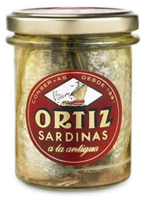 Ortiz Sardines A La Antigua in Olive Oil, Skin On, 6.7 oz Glass Jar