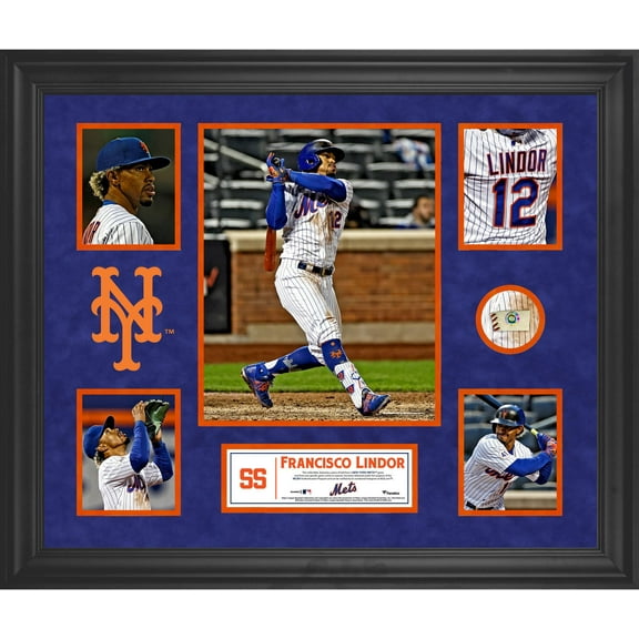 Francisco Lindor New York Mets Framed 5-Photo Collage with a Piece of Game-Used Ball