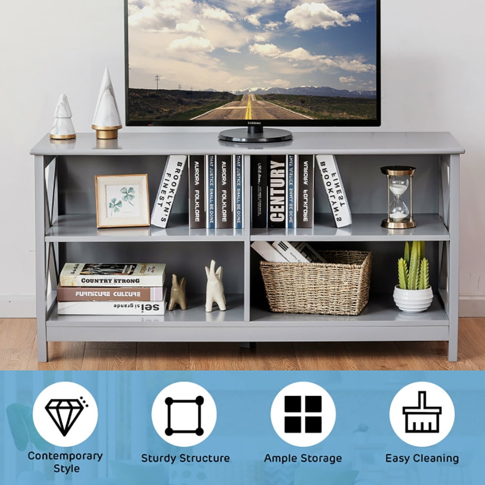 Finihen TV Stand, TV Cabinet, Wooden TV Stand Entertainment for TVs up to 55 Inch with X-Shaped Frame, Media Entertainment Center with Storage, for Living Room, Bedroom, Gray