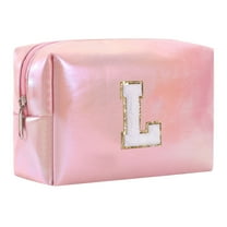 Large Capacity Embroidered Alphabet Makeup Bag for Travel Toiletry Storage Clutch Handbag Cosmetic Organizer