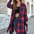thumbnail image 2 of Herrnalise Jackets For Women New Style Plaid Shirt Loose Long Sleeve Casual Zipper Jacket Coat Shackets For Women 2024 fall Red,XL, 2 of 7