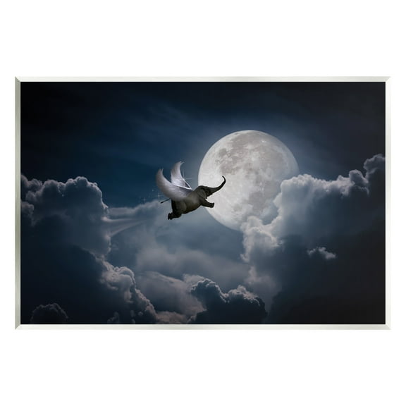 Stupell Industries Flying Elephant & Moon Animals & Insects Painting Unframed Art Print Wall Art, 15 x 10
