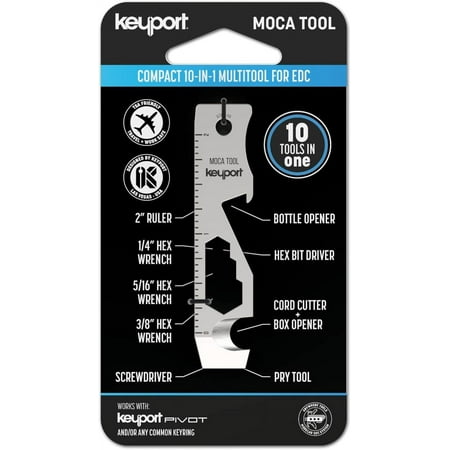 Keyport MOCA 10-in-1 Keychain Multitool (Silver Stainless Steel) - Bottle Opener Screwdriver Box Cutter | Keyport & Keychain Compatible