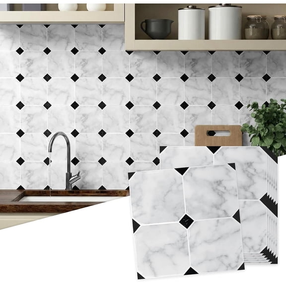 Peel and Stick Backsplash, 15 Tiles, 7.75'' x 7.75'' White Marble | Self Adhesive Peel and Stick Tile Stick for Kitchen Backsplash, Bathroom
