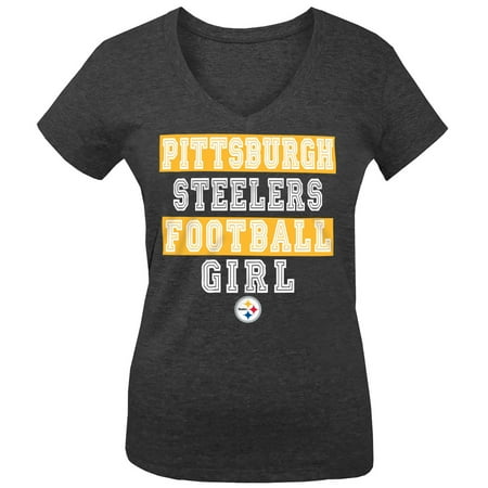 Steelers Football T-shirt - Pittsburgh Steelers 5th & Ocean by New Era Girls Youth Football Girl Tri-Blend V-Neck T-Shirt - Black