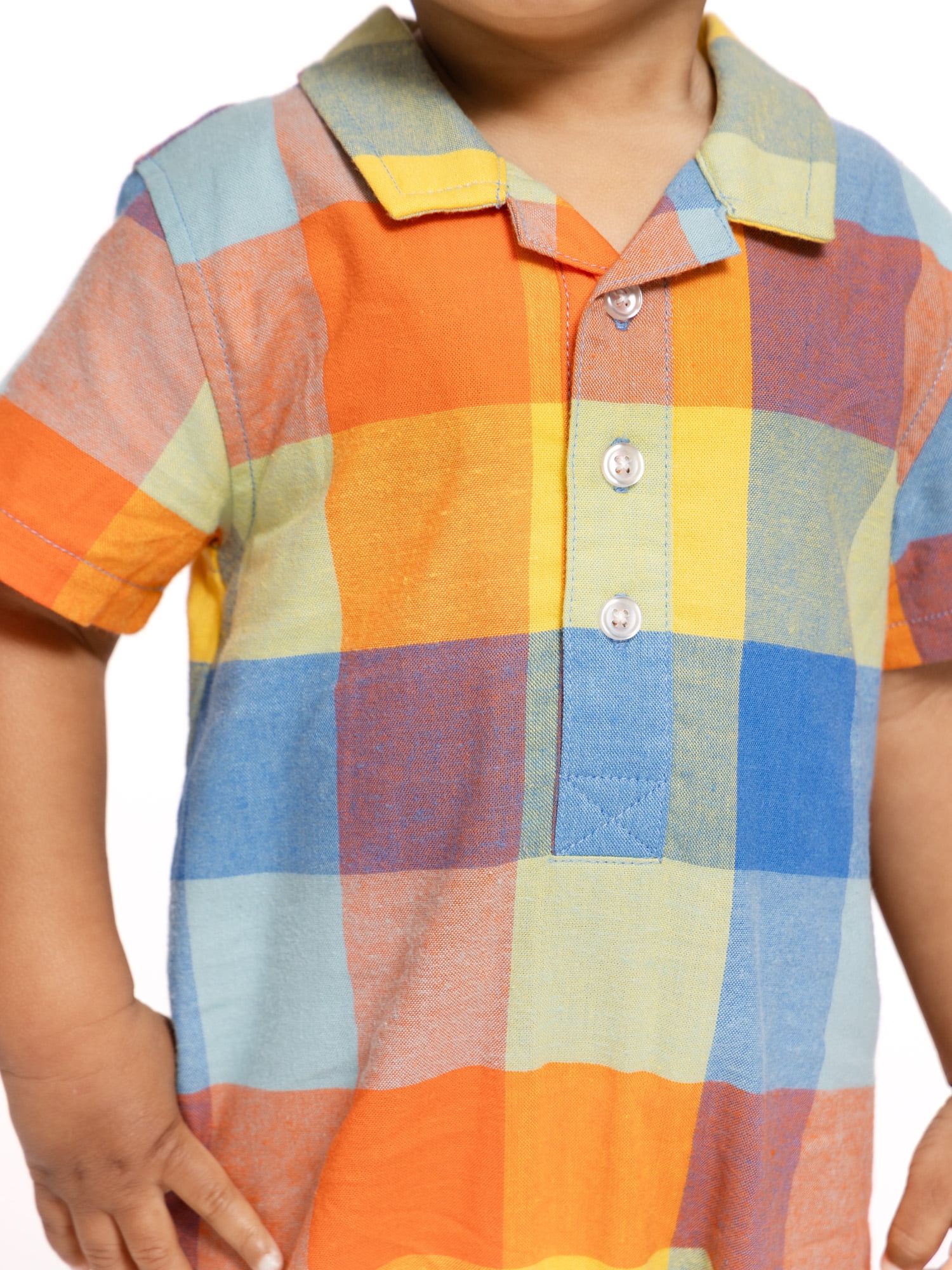 Wonder Nation Baby Boys Plaid Collared Romper with Short Sleeves, Sizes 0/3M-24M