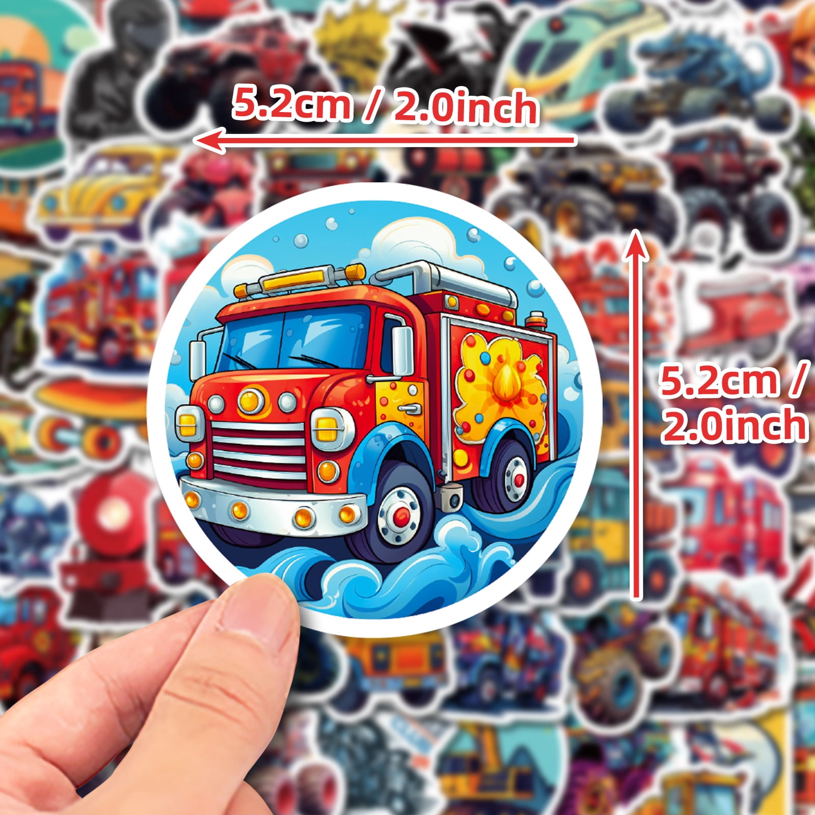 50-200 Pack Transportation Vehicles Stickers - Popular Cartoon Cars, Trucks, and More, Waterproof Stickers for Kids