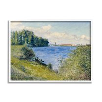 Stupell Industries Clear Blue Water Seaside Rural Grassland Trees Painting White Framed Art Print Wall Art, Design by Lettered and Lined