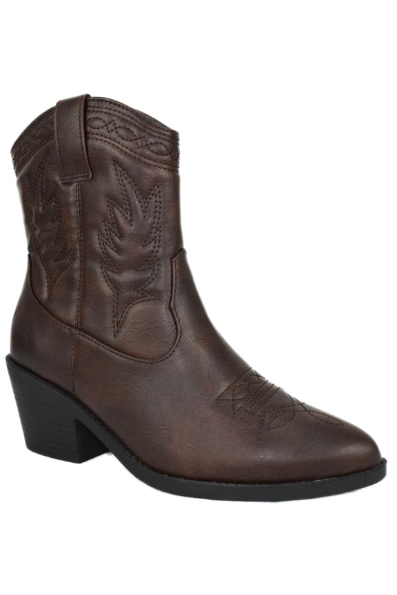 Picotee Brown Tan Soda Women Cowgirl Cowboy Western Stitched Ankle Boots Pointy Toe 8