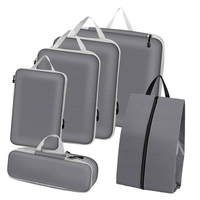 6 bolsas organizadoras de equipaje, bolsas de compresión, organizadores de almacenamiento de viaje gris