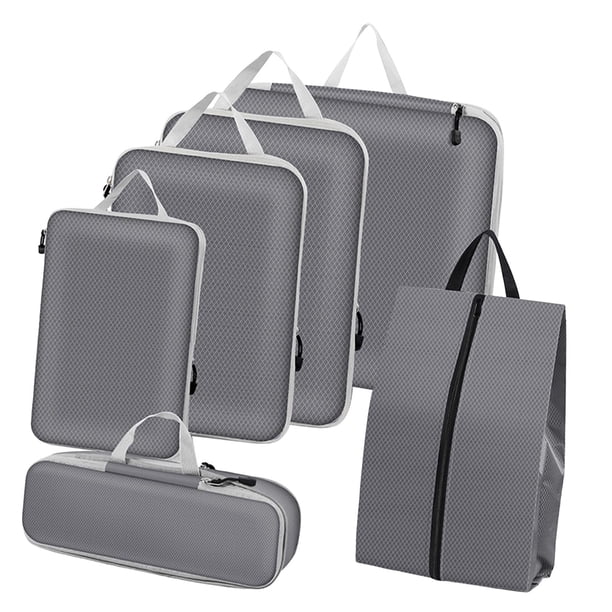 Cubos de Embalaje para Maletas, 6 Uds., Bolsas Organizadoras de Equipaje, Malla para Zapatos, Bolsa de Lavandería, Organizadores de Viaje Imprescindib gris
