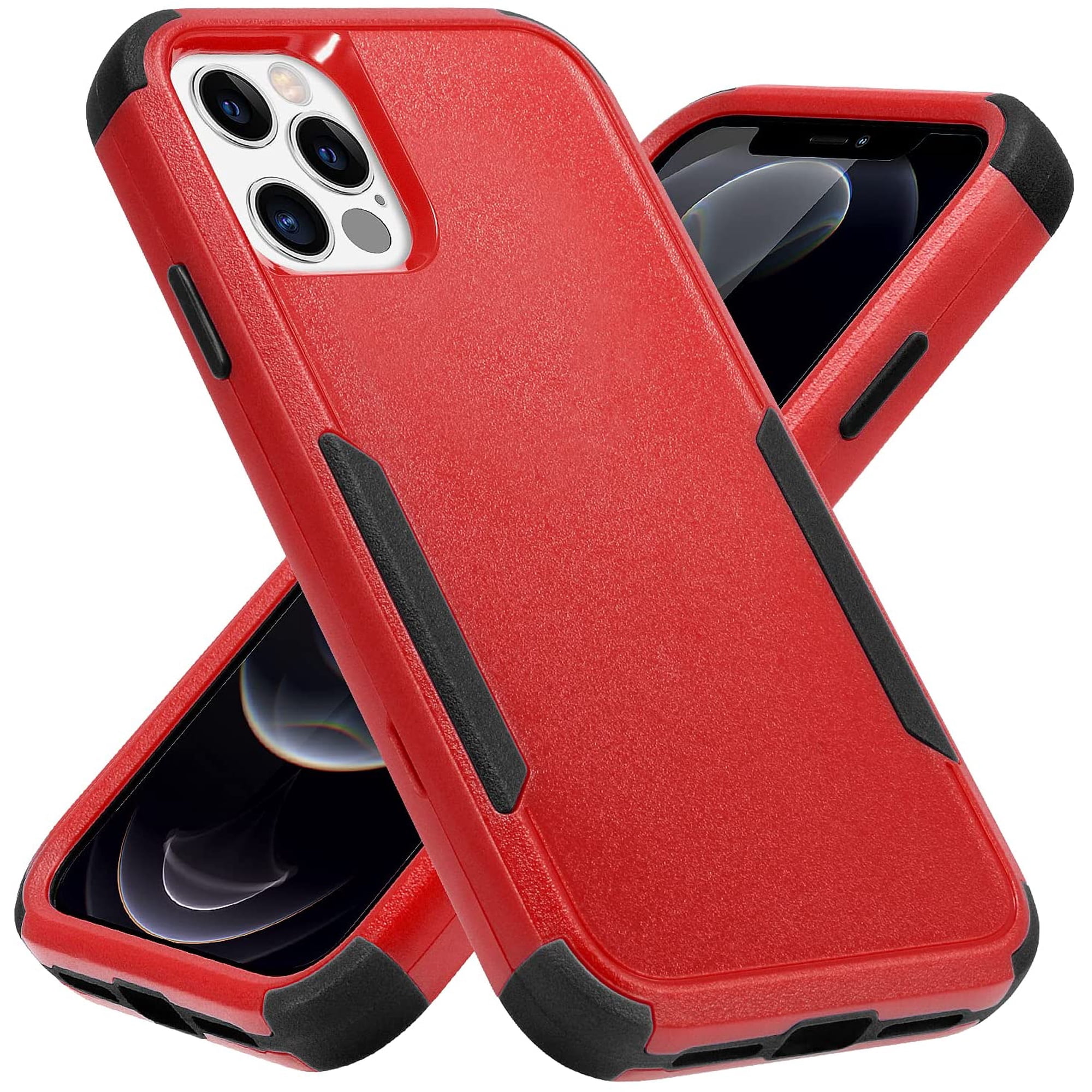 for iPhone 12 Pro Max Case, Shockproof Durable Heavy Duty Full Body Defender Anti-Drop Hybrid Bumper Protective Cover for Apple iPhone 12 pro max 6.7” for Women & Men (Red)