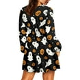 thumbnail image 3 of Yuyamidu Halloween Dresses for Women Pumpkin V-Neck Elastic Waist Dress Casual Long Sleeve A-line Dress Size S Ghost Flowy Swing Dresses Soft Fall Homecoming Dresses, 3 of 7