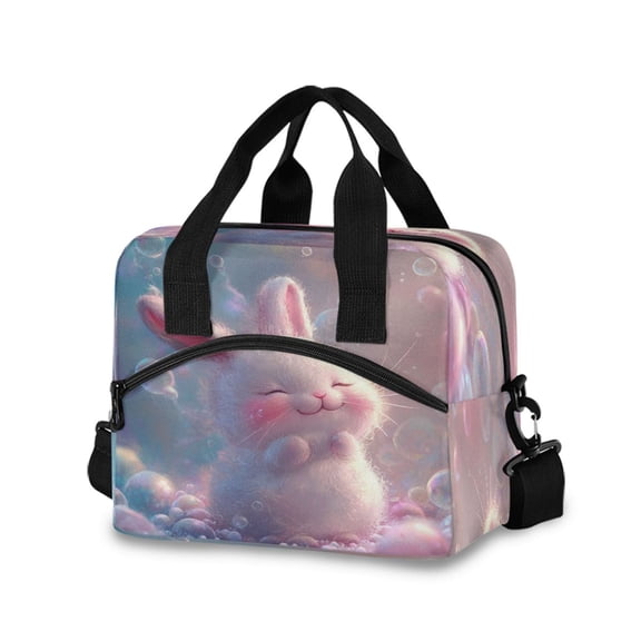 Lunch Bag Portable Crossbody Meal Bag Cooler Bag Insulated Lunch Bag Food Bag Handheld & Crossbody Design Adorable Smile Rabbit