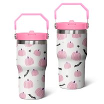 20 Oz Tumbler Halloween Pink Pumpkin Bat Tumbler with Lid and Straw, Birthday Gift Cup for Friend Women Men Coffee Travel Mug Thanksgiving Day Halloween Christmas Gift Water Bottle