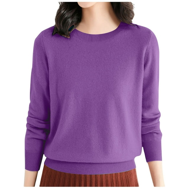 WEAIXIMIUNG Women's Casual Loose Fit Knitted Pullover Sweater Low Cut Round Neck Lightweight Top for Fall Winter