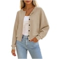 thumbnail image 2 of Long Sleeve Casual Sweater Cardigans Women Round Neck Solid Color Button Long Sleeve Top Cardigan Coat Beige Xxl, 2 of 7