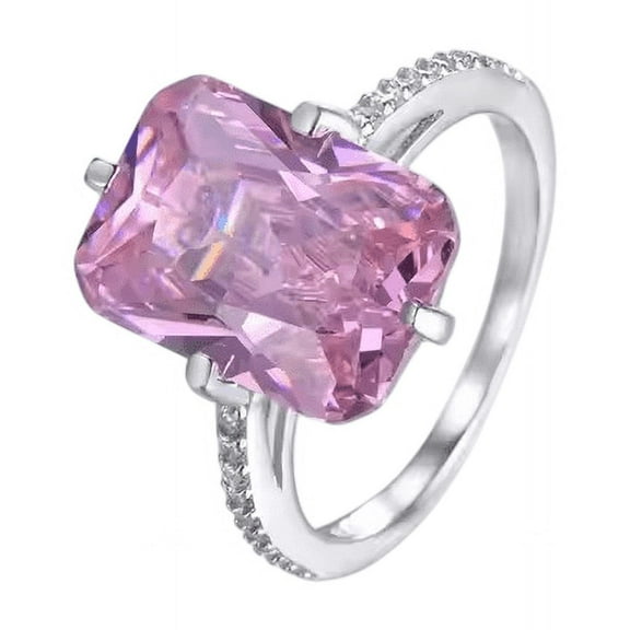 14x10mm Octagon-Cut Lab-Created Pink Kunzite and Moissanite Solitaire Engagement Ring for Women in 925 Sterling Silver