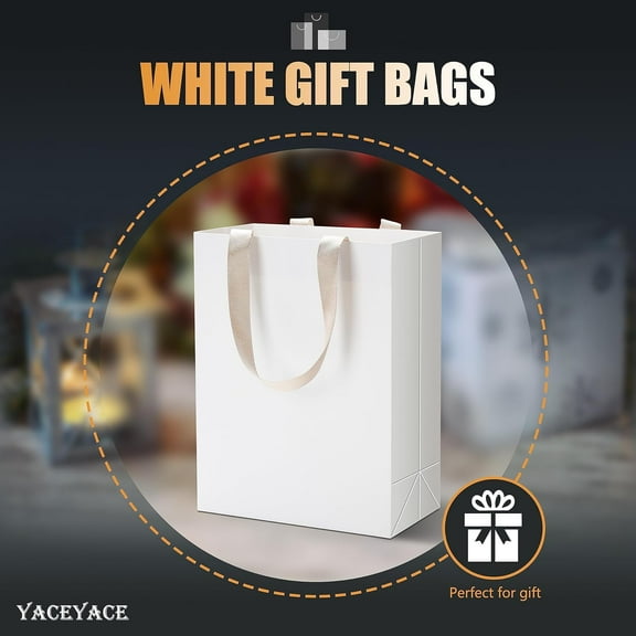 White Paper Gift Bags, 20Pcs Medium Size with Handles,  Kraft Paper Shopping Bags for Wedding, Party & More