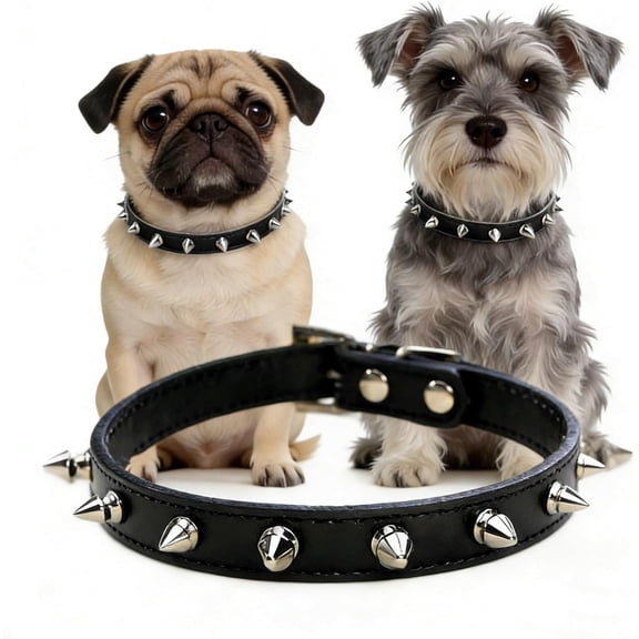 Mumup 1Pack Enjoying Spike Cat Collar, Spiked Dog Collar for Small Dogs, Anti-Bite Studded Protective, Faux Leather Spiky Collar with Metal Rings for Hold Pet Tags/Leash, Adjustable