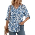 thumbnail image 2 of MOSHU V Neck Tops for Women 3/4 Length Sleeve Women Tops Casual Dressy Women Blouses Trendy Tunic Tops, 2 of 9