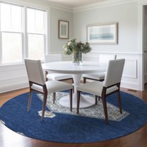 Addison Rugs Chantille Indoor/Outdoor Traditional Vintage Navy Washable Round Rug, 8' x 8'