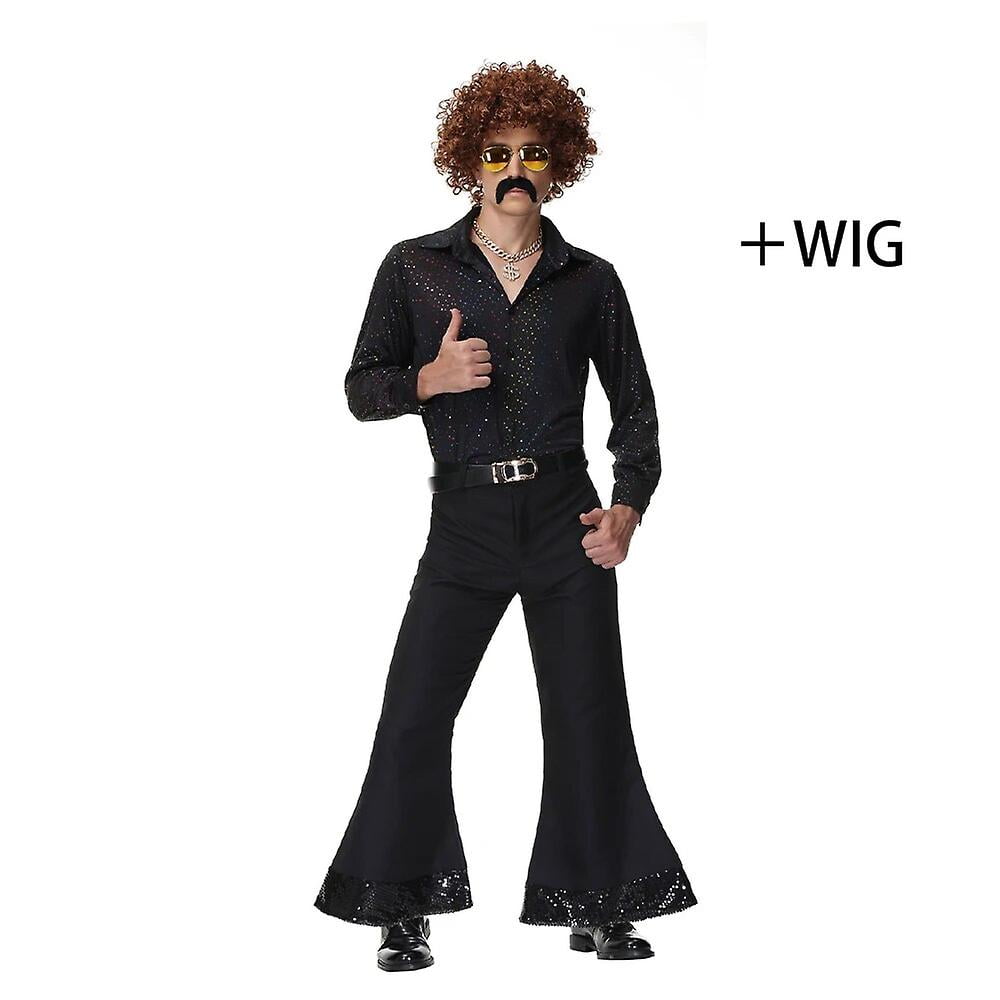 HENGBIRD Peluca Afro Negra Para Hombre Y Mujer – Disfraz Años 70 Y 80 Con Gafas, Collar Y Bigote, Ideal Para Fiestas De Discoteca, Halloween Y Carnaval