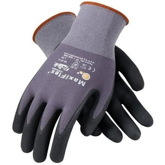 PIP Global MaxiFlex Ultimate Work Gloves 34-874T - Nitrile Foam Palm - Small, Grey/Black